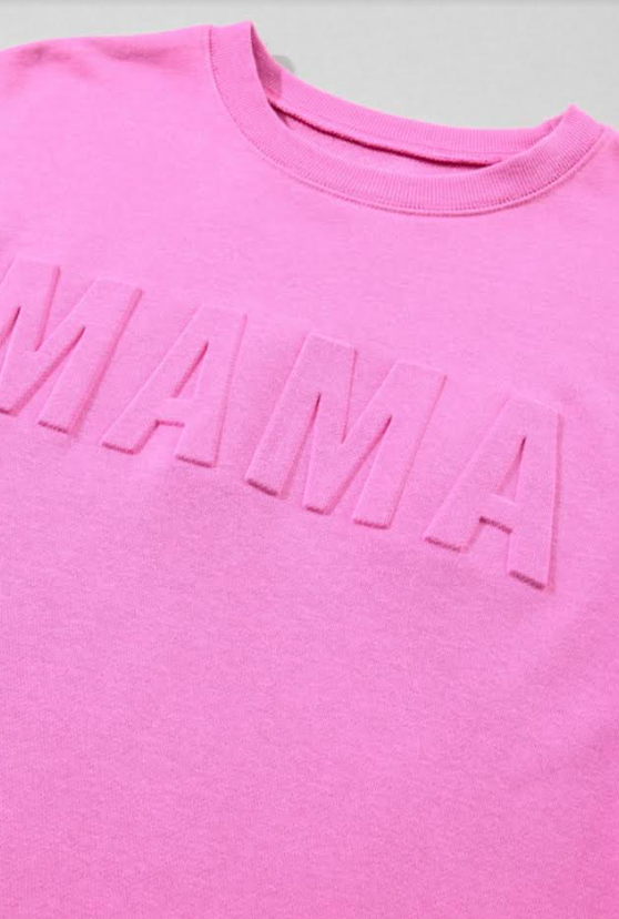 Bright Pink MAMA Letter Embossed Casual Sweatshirt