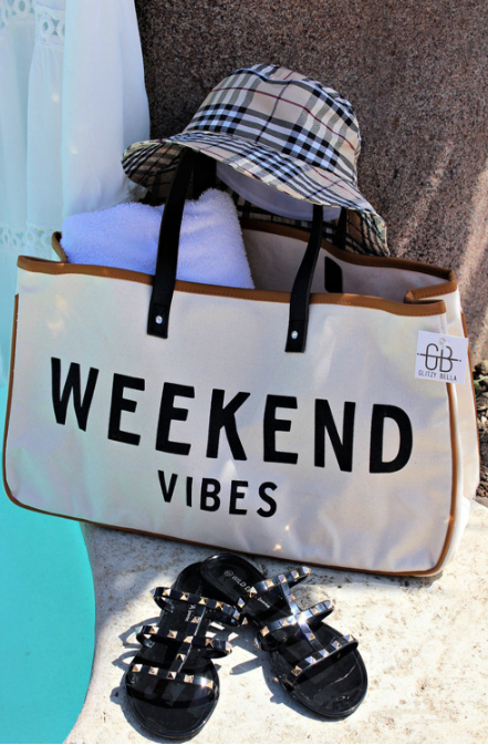 White WEEKEND VIBES Canvas Tote