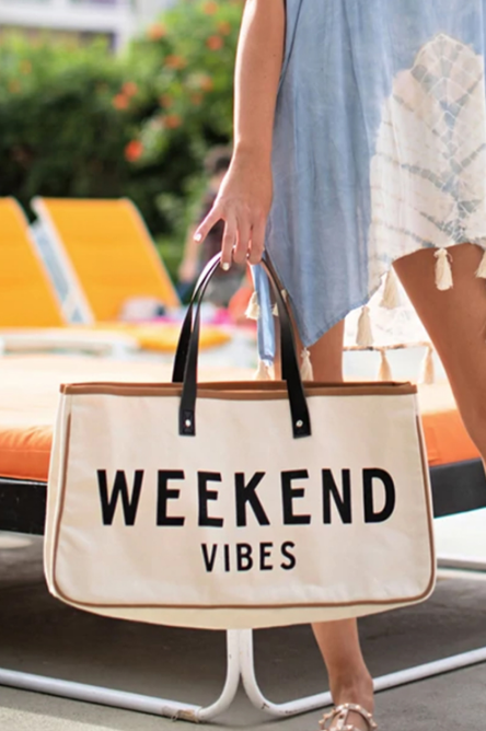 White WEEKEND VIBES Canvas Tote