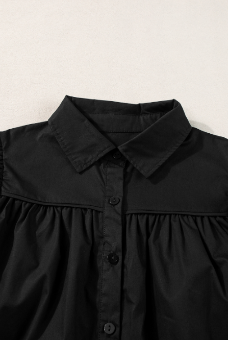 Black Crisp Puff Sleeve Loose Shirt