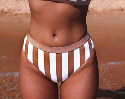 Brown/White Striped Swimsuit Bottom